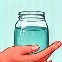 Kind hält ein Glas mit klarem Wasser und betrachtet schützend einen kleinen Fisch darin