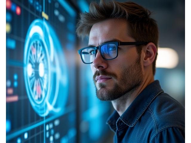 Porträt von Dr. Simon Keller, leitender Ingenieur, vor einer 3D-Modellierungssoftware